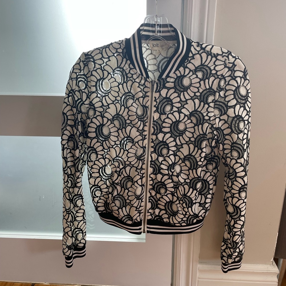 Flower lace bomber jacket